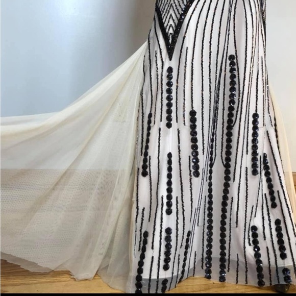 Art deco sequin black and beige mesh mermaid fit flare long skirt - Picture 9 of 11